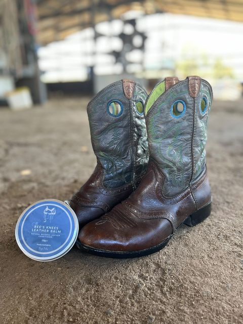 Boots cleaned with Buzz Balm's Bee's Knees Leather Beeswax Balm