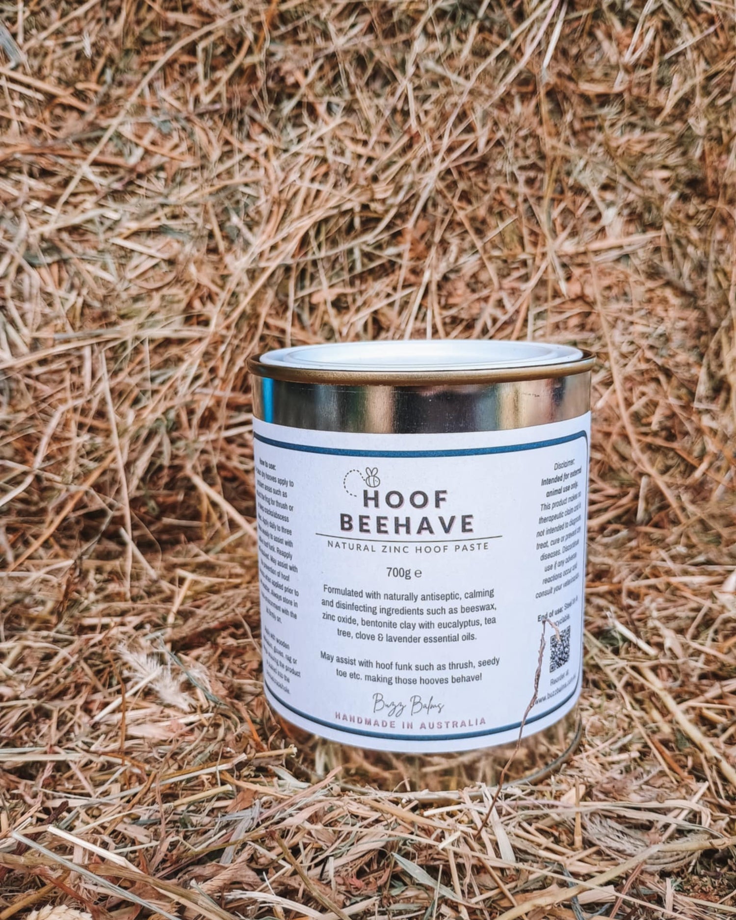 Can of Hoof Beehave on a straw background